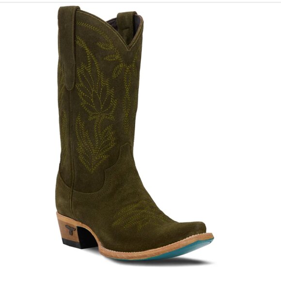 Lane Sandaga Midi Cowboy Boots in Olive Suede Size 7.5B with Box - Picture 4 of 15